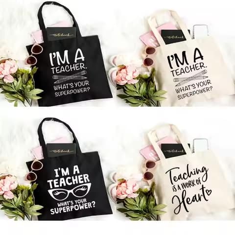 Sac en toile réutilisable « je suis l'enseignant »